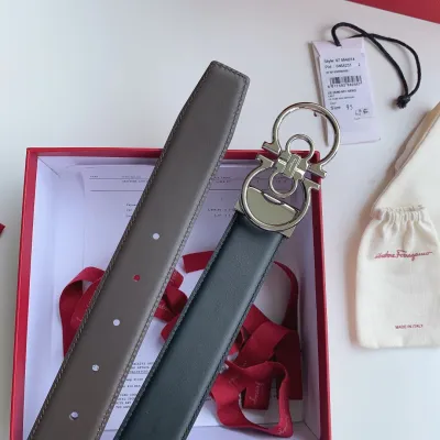 Ferragamo Men's Double Gancini Buckle Reversible Belt In Black/Brown/Coffee Calfskin With Gold/Silver/Black Hardware 35mm