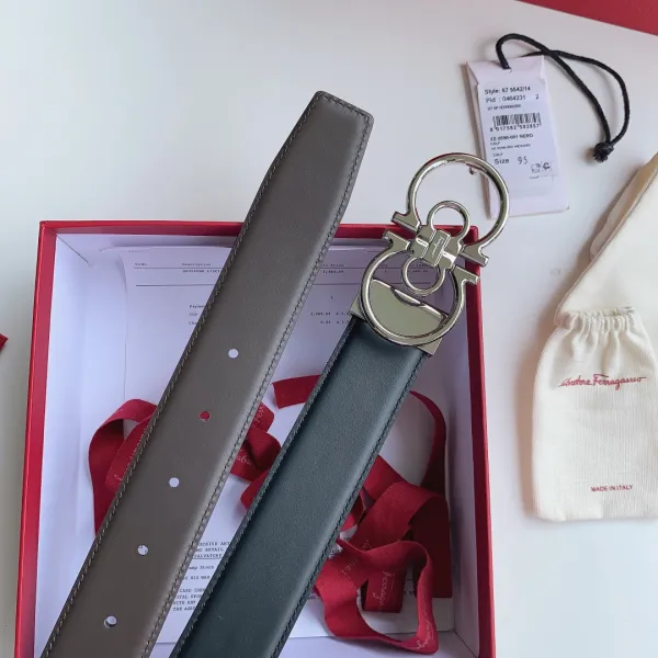 Ferragamo Men's Double Gancini Buckle Reversible Belt In Black/Brown/Coffee Calfskin With Gold/Silver/Black Hardware 35mm - Image 6