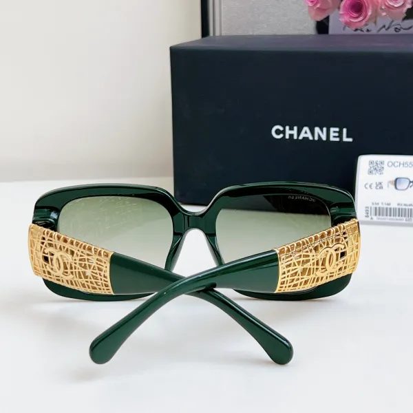 CHANEL square frame glasses green gold color size 54-20-140 - Image 4