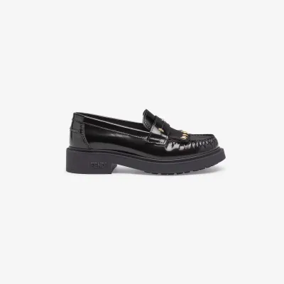 FENDI Black leather loafers