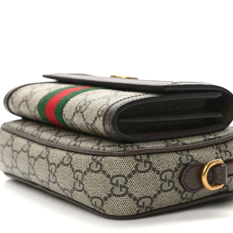Gucci Mini Web Ophidia Bag Beige/Ebony GG Supreme Monogram Canvas Gold Hardware