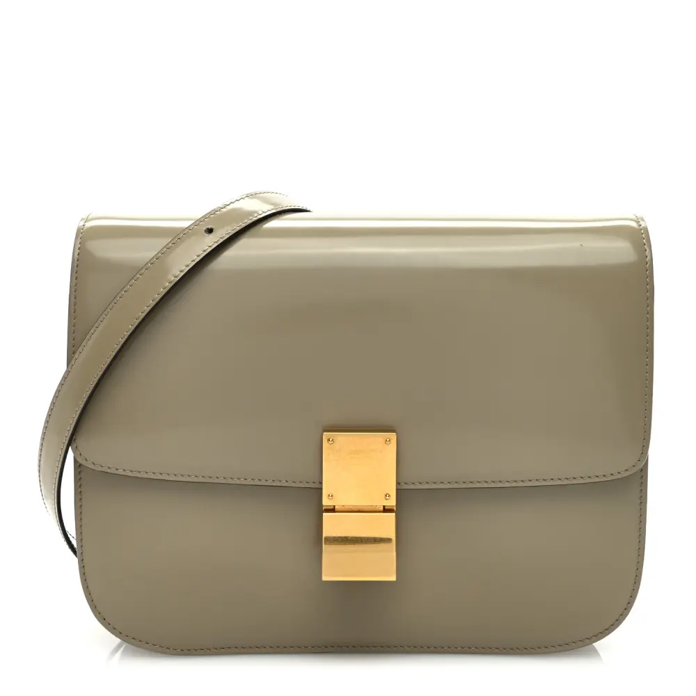 Celine Medium Classic Box Flap Bag Quartz Spazzolato em Couro Bezerro com Acabamento Dourado