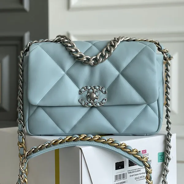 Chanel 19 Bag Light Blue Olive Green Grey Blue Navy Blue Yellow Caramel 26cm - Image 3