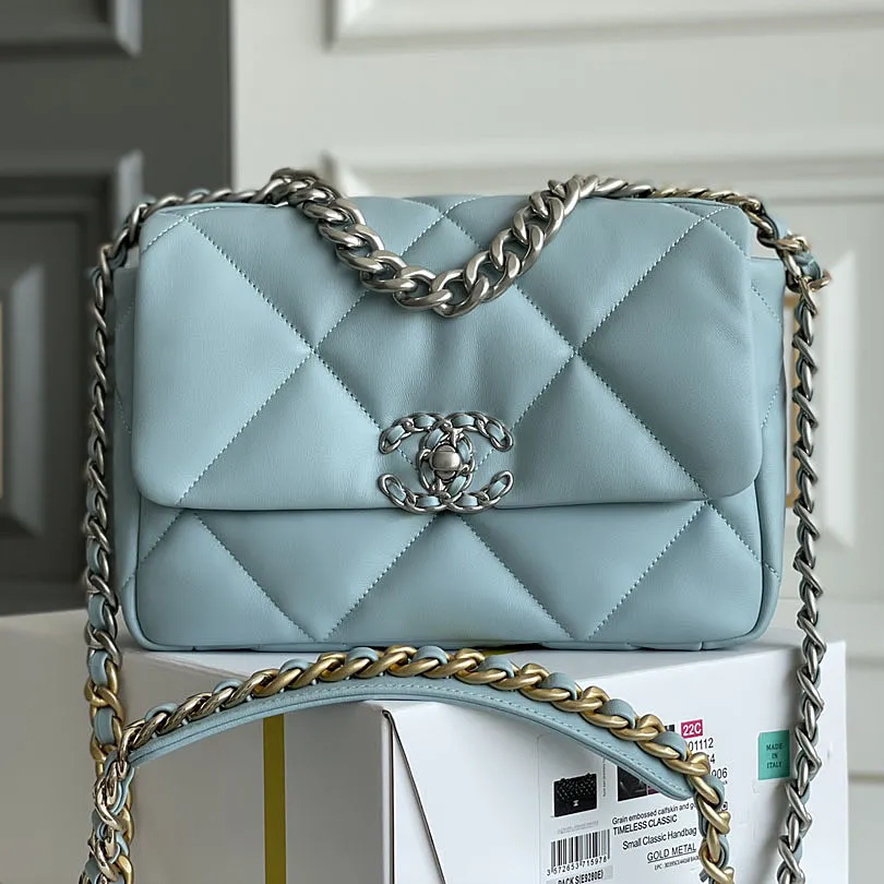 Chanel 19 Bag Light Blue Olive Green Grey Blue Navy Blue Yellow Caramel 26cm