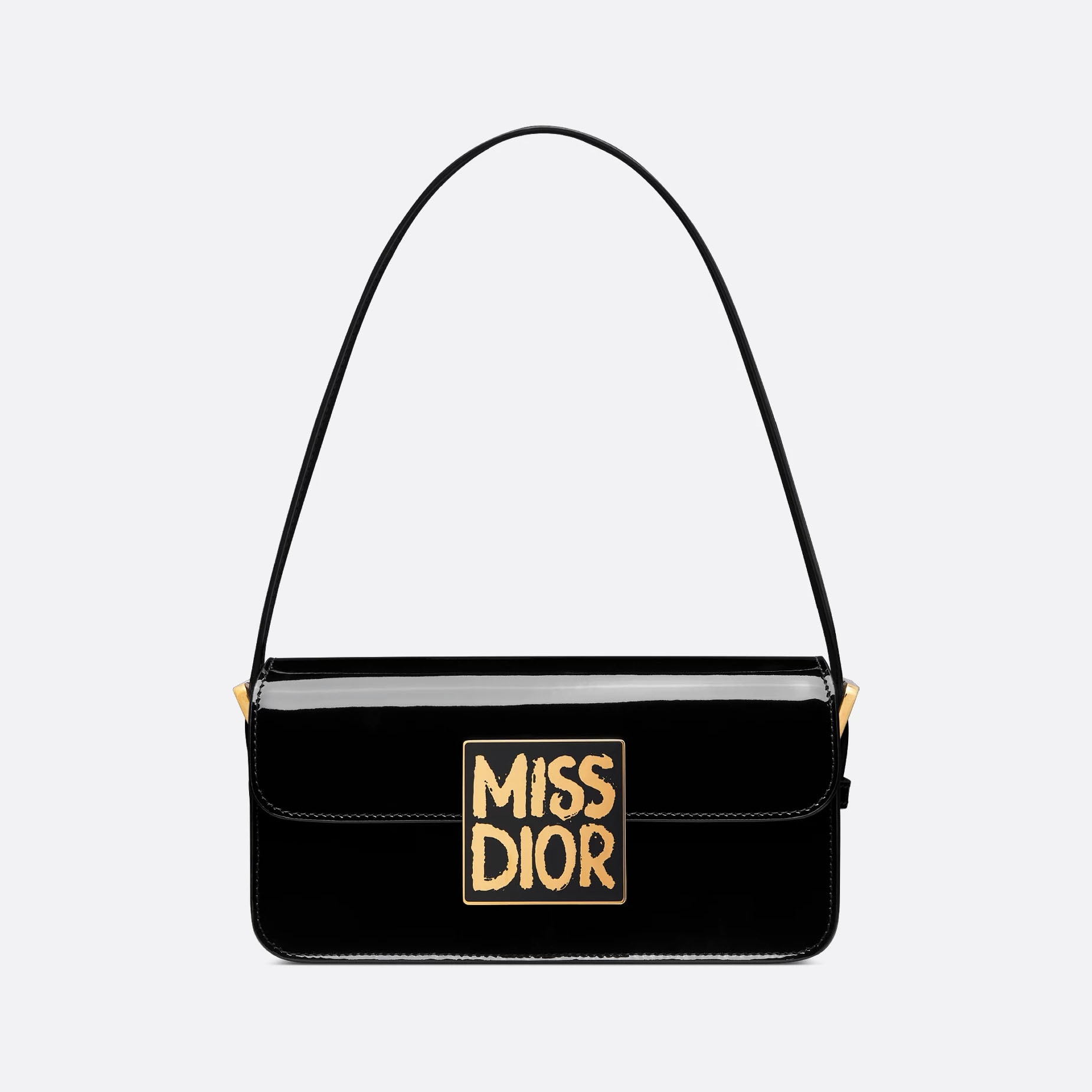 Bolsa Flap Miss Dior Em Couro Calfskin Verniz Preto Com Hardware Dourado