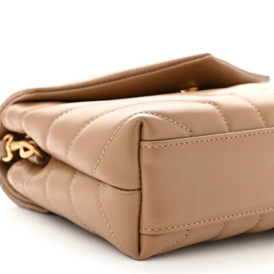 Saint Laurent Mini Loulou Crossbody Bag Latte Y-Quilted Monogram Calfskin Leather Gold Hardware