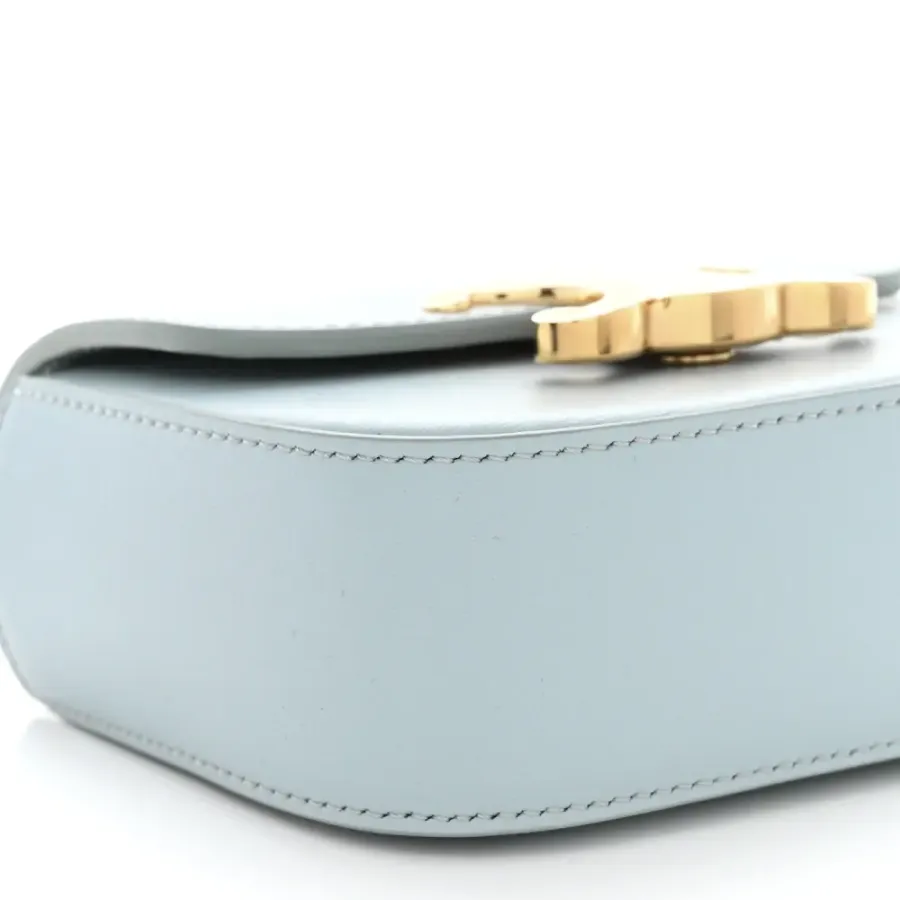 Celine Mini Triomphe Bag Soft Blue Shiny Calfskin Leather Gold Hardware