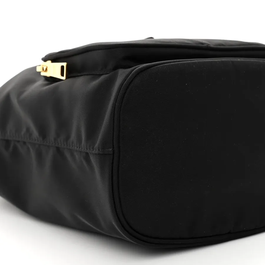 Prada Mini Bucket Crossbody Bag Black Saffiano Leather & Tessuto Nylon Brass Hardware