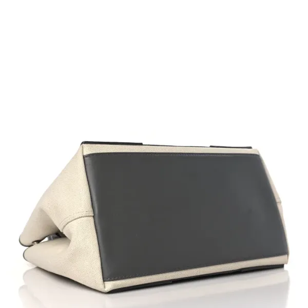 Balenciaga S Navy Cabas Naturel Gris Acier Cotton Canvas & Calfskin Leather - Image 6