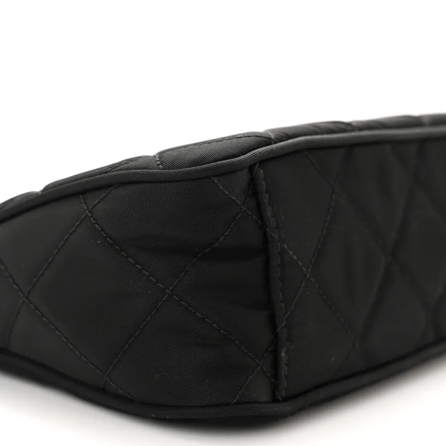 Prada Small Crossbody Bag Black Quilted Nylon Tessuto Impuntu Silver Hardware