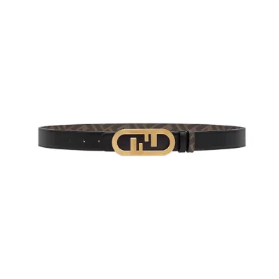 Fendi Women's O Lock Buckle Belt In Black Calfskin With Gold Hardware 30mm
