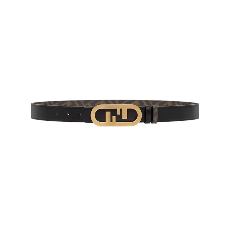 Fendi Women's O Lock Buckle Belt In Black Calfskin With Gold Hardware 30mm
