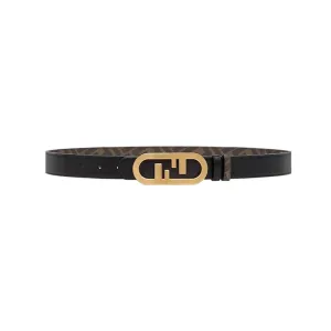 Fendi Women's O Lock Buckle Belt In Black Calfskin With Gold Hardware 30mm