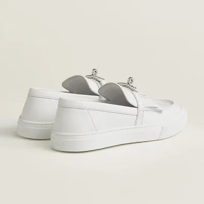 HERMES Game White Loafers