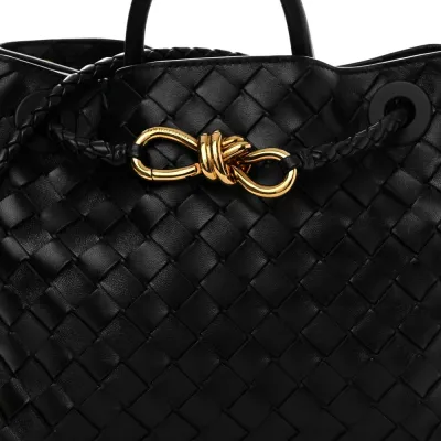 Bottega Veneta Small Intrecciato Andiamo Shoulder Bag Black Nappa Leather Gold Hardware