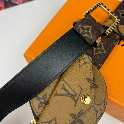 Louis Vuitton Women's Daily Mult Pocket Belt In Black Calfskin And Monogram Canvas With Gold Hardware 30mm