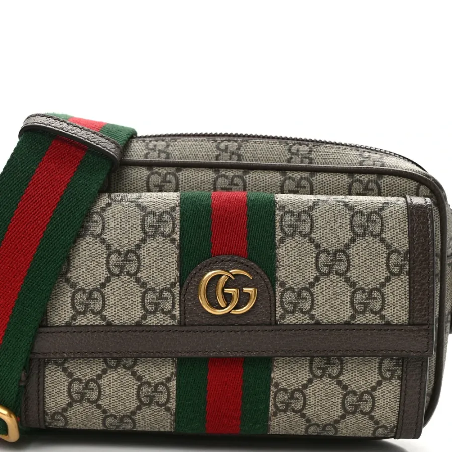 Gucci Mini Web Ophidia Bag Beige/Ebony GG Supreme Monogram Canvas Gold Hardware