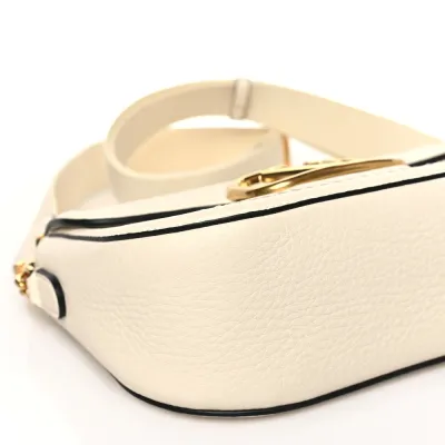 Valentino Garavani Small VLogo Top Handle Shoulder Bag Ivory Pebbled Calfskin Leather Incognito Hardware