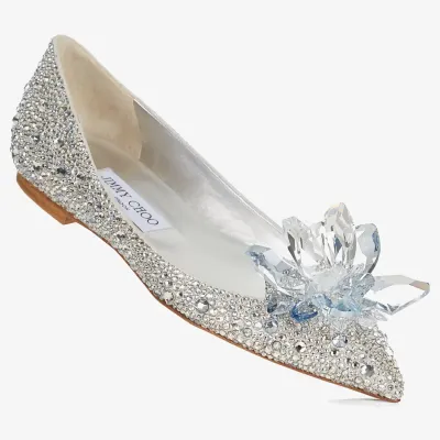 JIMMY CHOO pointy flats Crystal stuck to leather