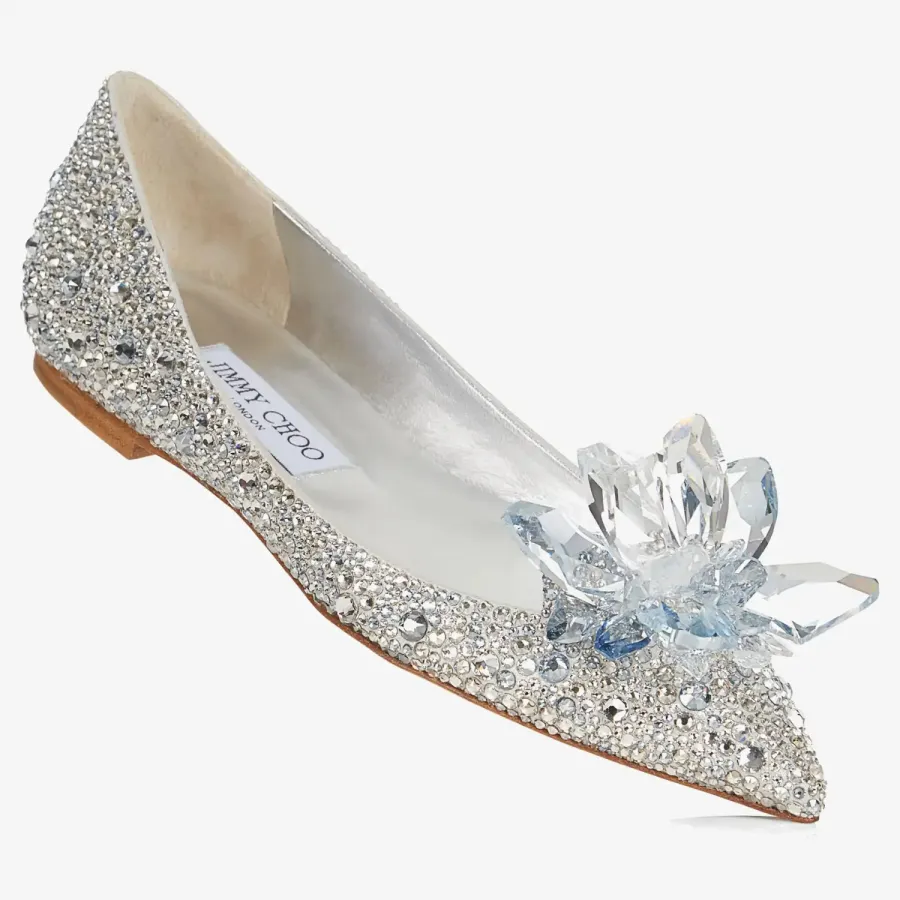 JIMMY CHOO pointy flats Crystal stuck to leather