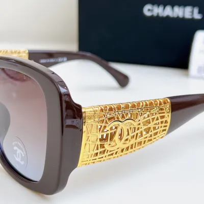 CHANEL square frame glasses brown gold color size 54-20-140