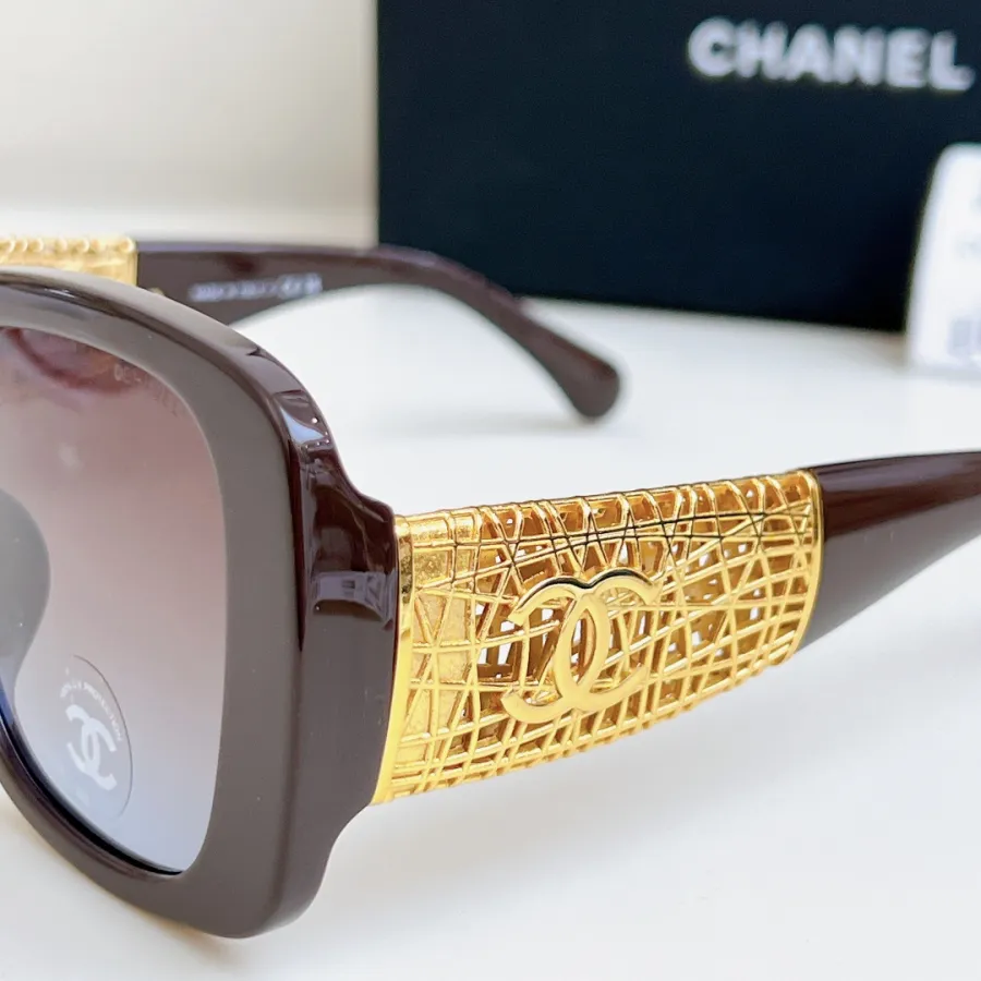 CHANEL square frame glasses brown gold color size 54-20-140