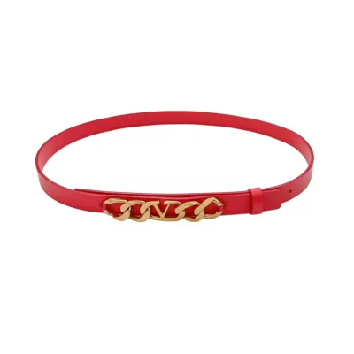 Valentino Irregular V Buckle Belt In Black/Brown/Red Calfskin With Gold Hardware 20mm