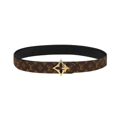 Louis Vuitton Women's Flowergram Reversible Belt In Black/Brown/Beige/White Calfskin And Monogram Canvas With Gold/Silver Hardware 30mm