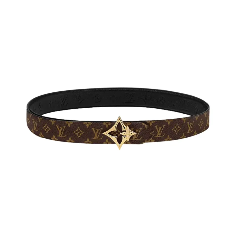 Louis Vuitton Women's Flowergram Reversible Belt In Black/Brown/Beige/White Calfskin And Monogram Canvas With Gold/Silver Hardware 30mm