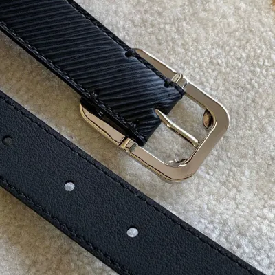 Louis Vuitton Women's Malletier Square Buckle Belt In Black Calfskin With Silver Hardware 25mm