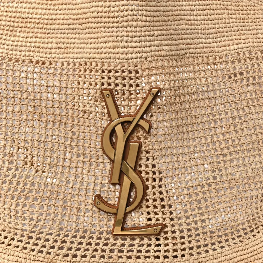 Saint Laurent Large iCare Maxi Shopping Tote Natural Raffia Brass Hardware