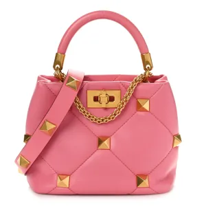 Valentino Garavani Small Roman Stud The Handle Bag Flamingo Pink Nappa Leather Gold Hardware