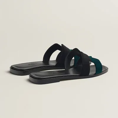 HERMES Oran Dark green Slippers