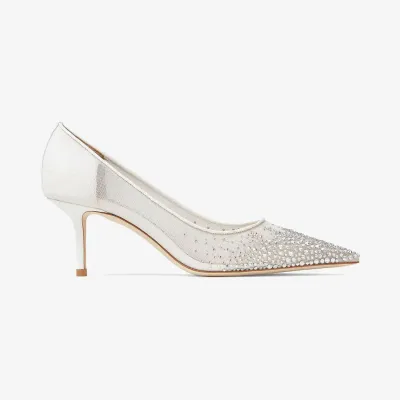 JIMMY CHOO White gradient crystal mesh pointed heels