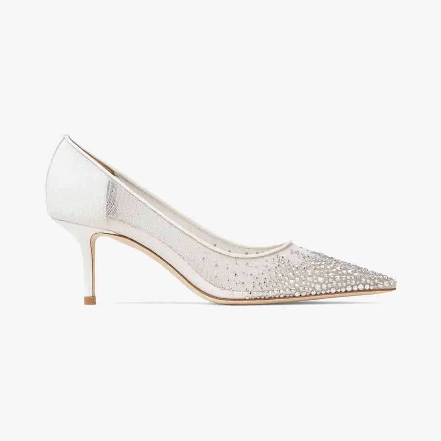 JIMMY CHOO White gradient crystal mesh pointed heels