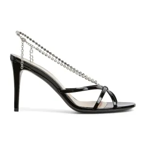 Gucci black crystal chain round head high heels sandal