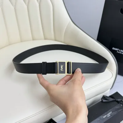 Saint Laurent Cassandre Magnetic Belt In Black Smooth Calfskin With Gold Hardware 30mm