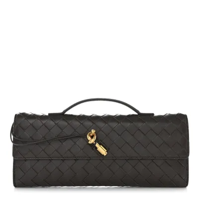 Bottega Veneta Long Intrecciato Andiamo Top Handle Clutch Fondant Nappa Leather Gold Hardware