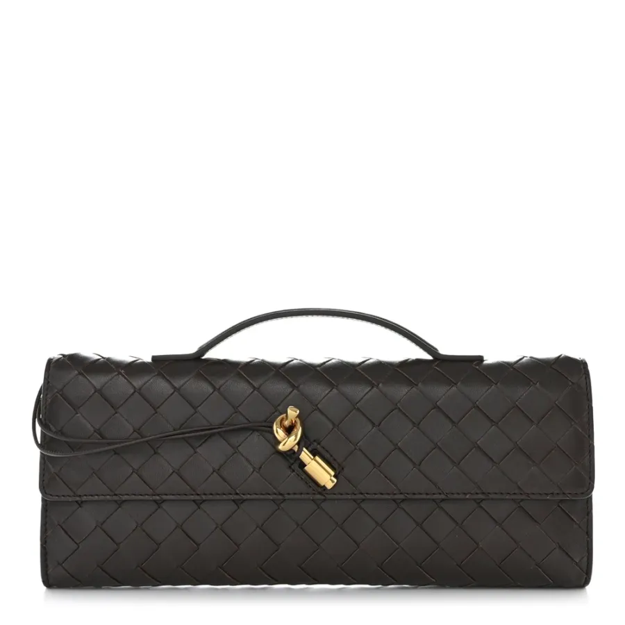 Bottega Veneta Long Intrecciato Andiamo Top Handle Clutch Fondant Nappa Leather Gold Hardware