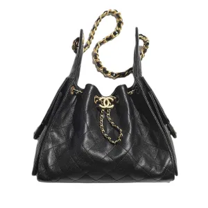 Chanel Black Quilted Shiny Calfskin Leather / Abrasive Sand Leather / Quilted Caviar Leather Shoulder Bags