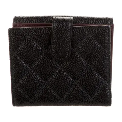 Chanel Medium Interlocking CC Logo Compact Wallet Black Caviar Leather Gold Hardware