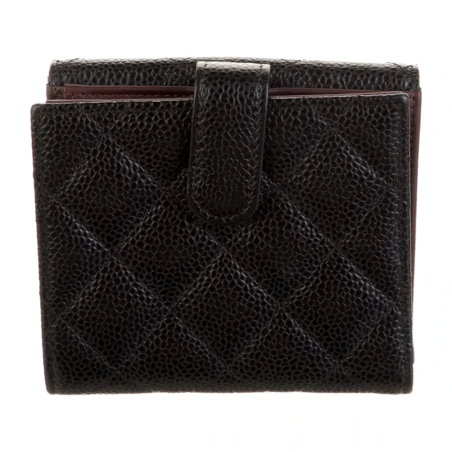 Chanel Medium Interlocking CC Logo Compact Wallet Black Caviar Leather Gold Hardware