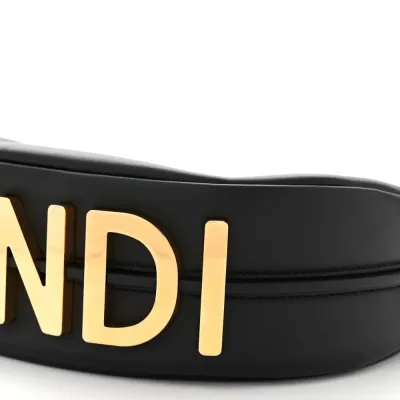 Fendi Small Fendigraphy Hobo Bag Black Matte Grace Vitello Leather Gold Hardware