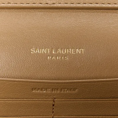 Saint Laurent Medium Becky Chain Wallet Natural Tan Diamond Quilted Lambskin Leather Gold Hardware
