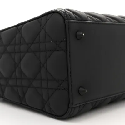 Dior Medium Lady Dior Black Ultra Matte Cannage Calfskin Leather Matte Black Hardware