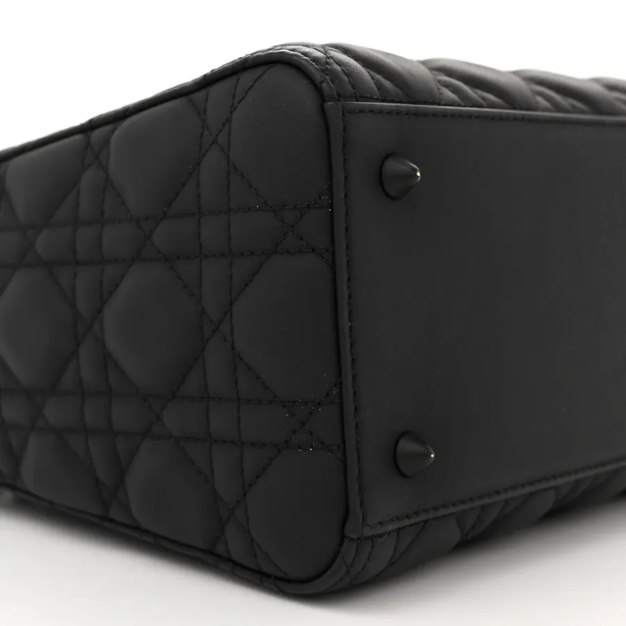 Dior Medium Lady Dior Black Ultra Matte Cannage Calfskin Leather Matte Black Hardware