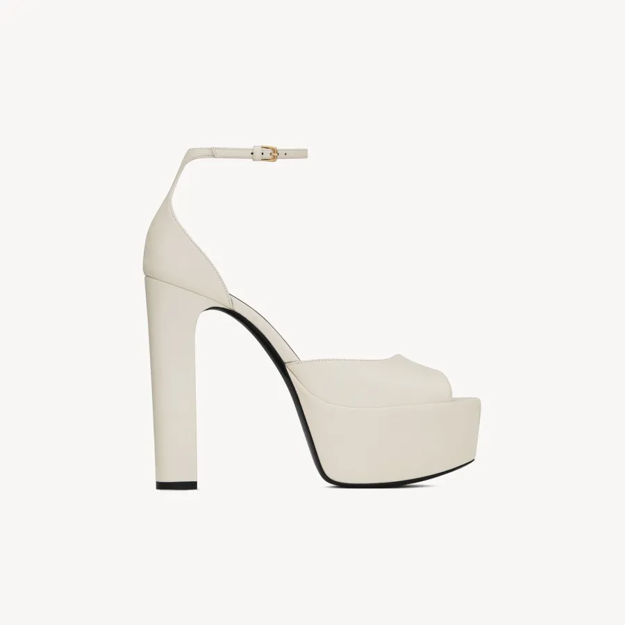 Yves Saint Laurent white leather platform sandals