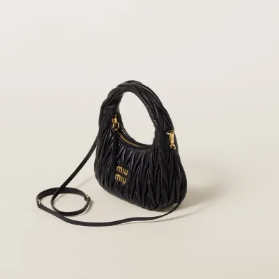 Miu Miu Wander Matelassé Quilted Lambskin Leather handbag Black Crossbody Bags