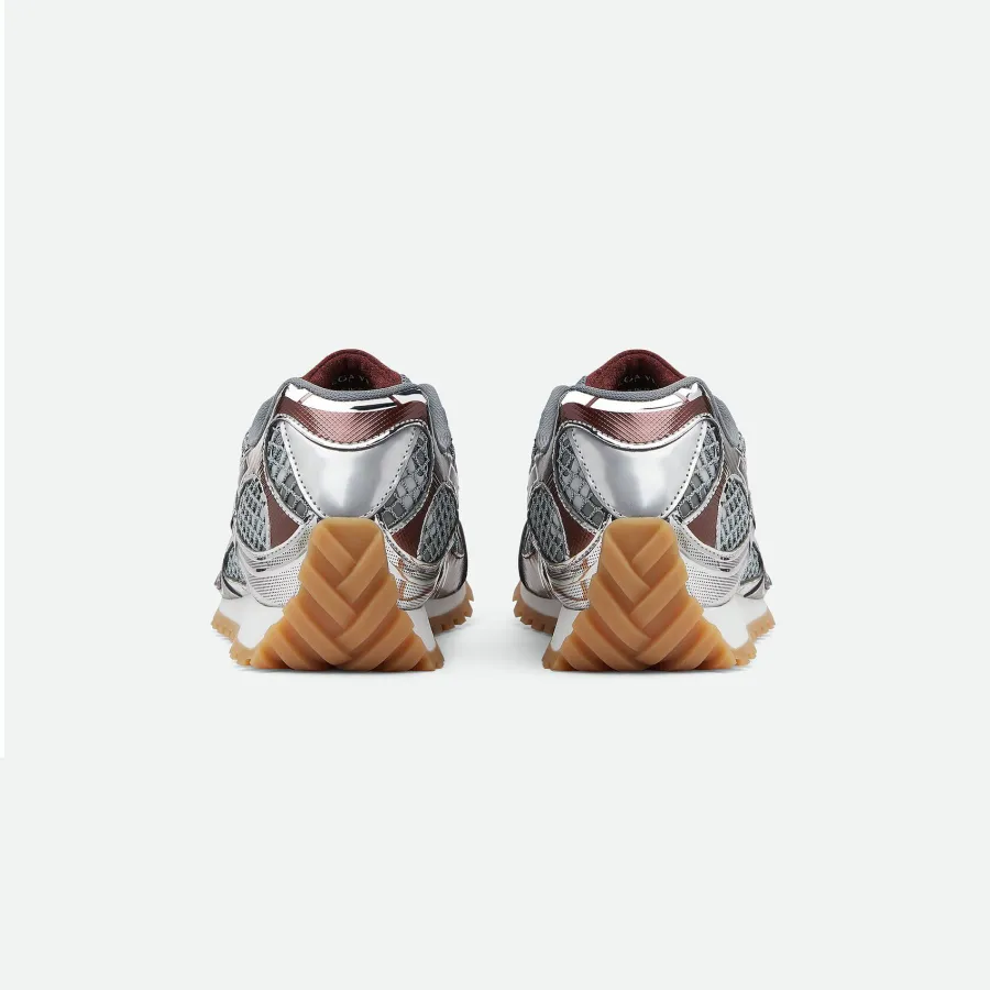 Bottega Veneta Orbit Sneakers In Silver/Burgundy Technical Fabric And Mesh Lace-Up Sneaker