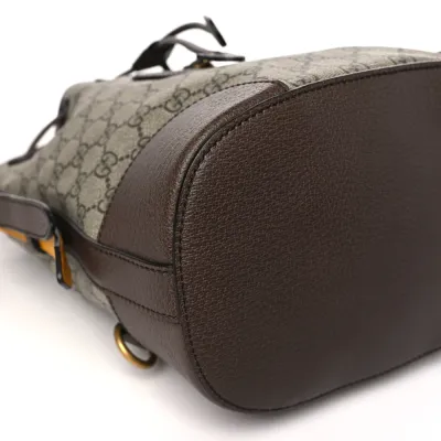 Gucci Medium Neo Vintage Drawstring Bucket Backpack New Acero Crop GG Supreme Monogram Canvas Gold Hardware